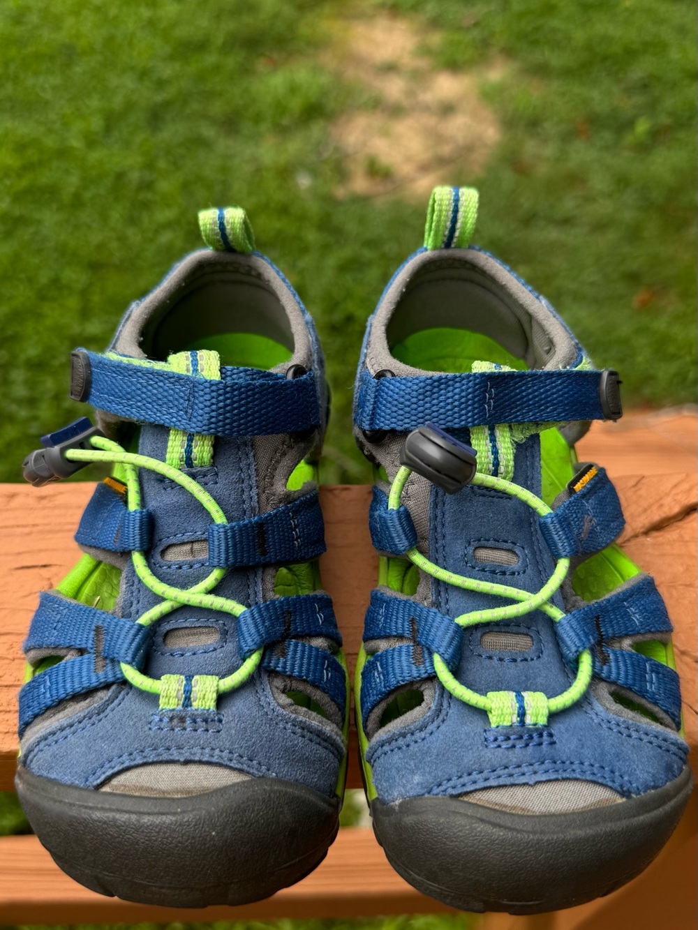 Keen Kids Blue and Neon Green Closed-Toe Water Sandals